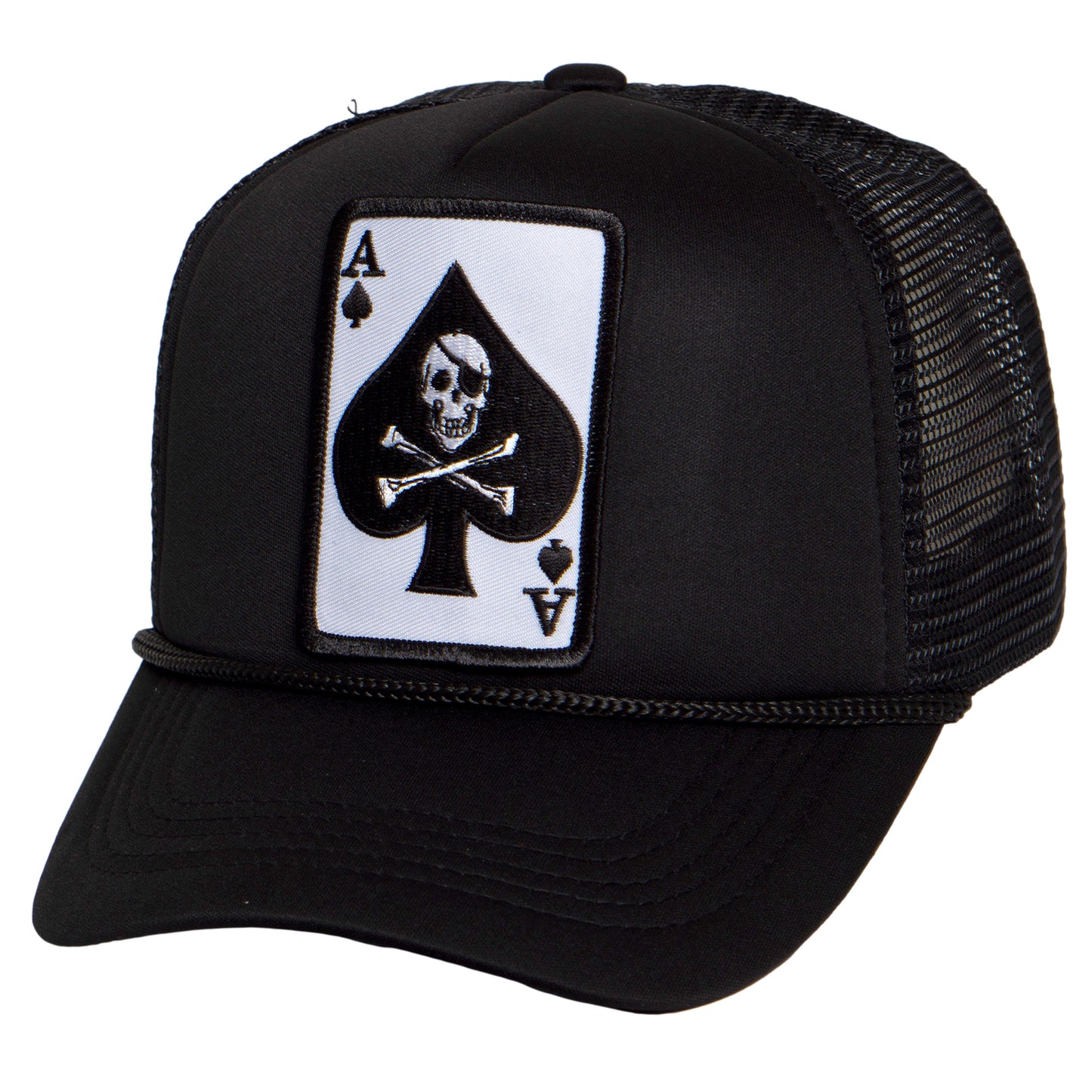 TOP HEADWEAR Men's Death Ace Trucker Hat - Ace of Spade Skull Bones Snapback Cap, Black