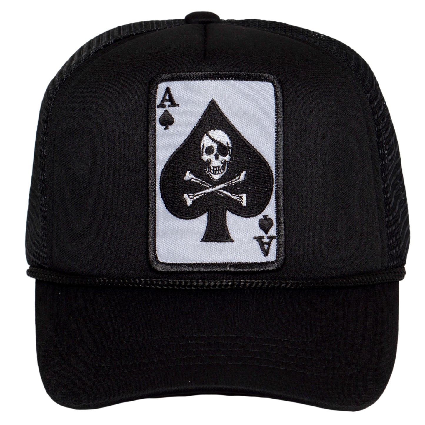 TOP HEADWEAR Men's Death Ace Trucker Hat - Ace of Spade Skull Bones Snapback Cap, Black