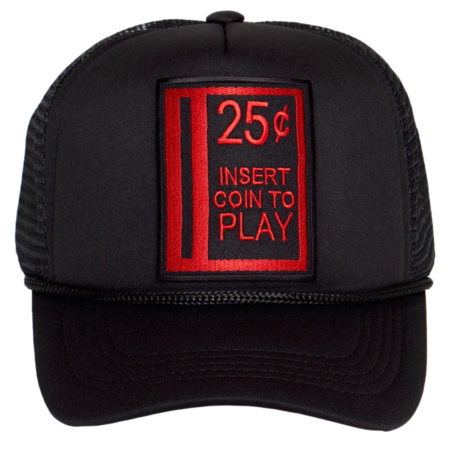 Retro Gamer Trucker Hat – 25¢ Insert Coin to Play Snapback Cap for Men & Women Gamer Vintage Arcade Black