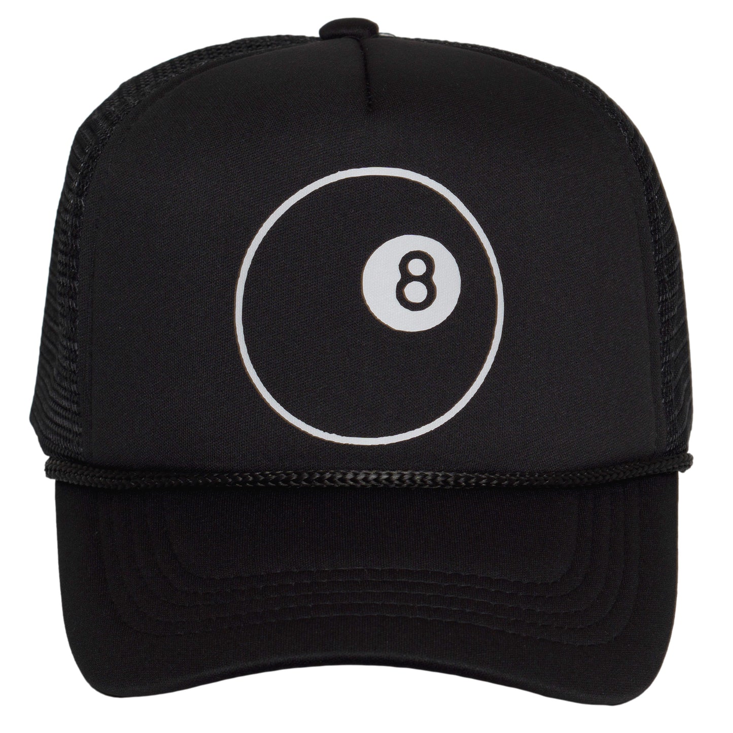8-Ball Trucker Hat – Black Mesh Snapback Cap for Men & Women