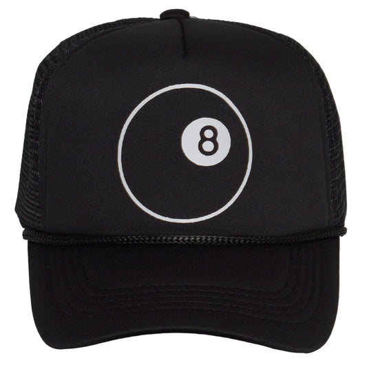 8-Ball Trucker Hat – Black Mesh Snapback Cap for Men & Women