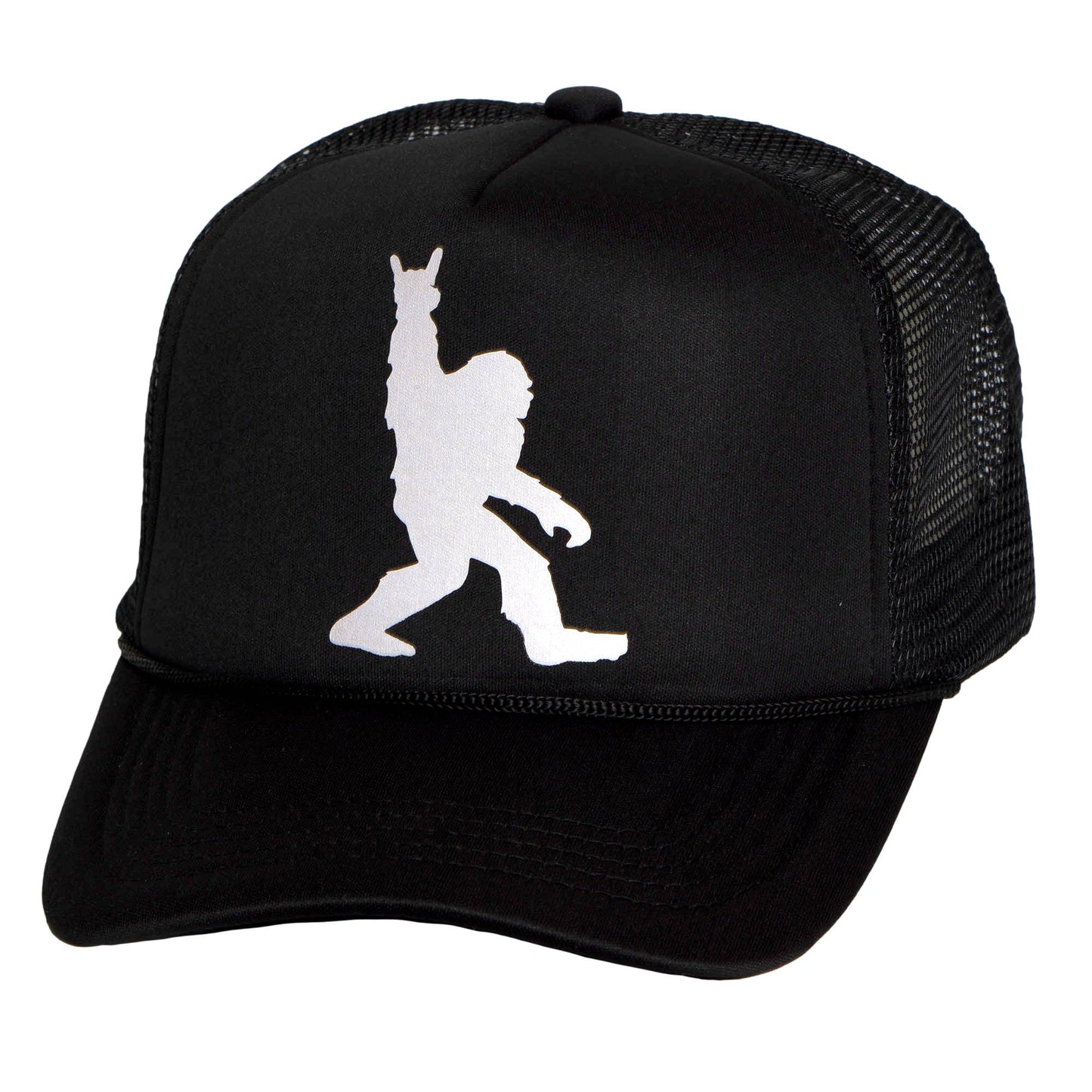 Bigfoot Trucker Hat – Funny Rock Hand Sasquatch Snapback Cap for Men & Women Black