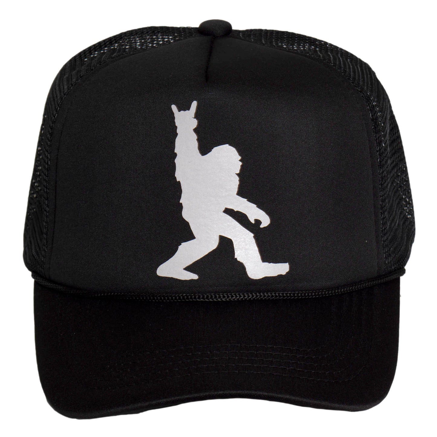 Bigfoot Trucker Hat – Funny Rock Hand Sasquatch Snapback Cap for Men & Women Black