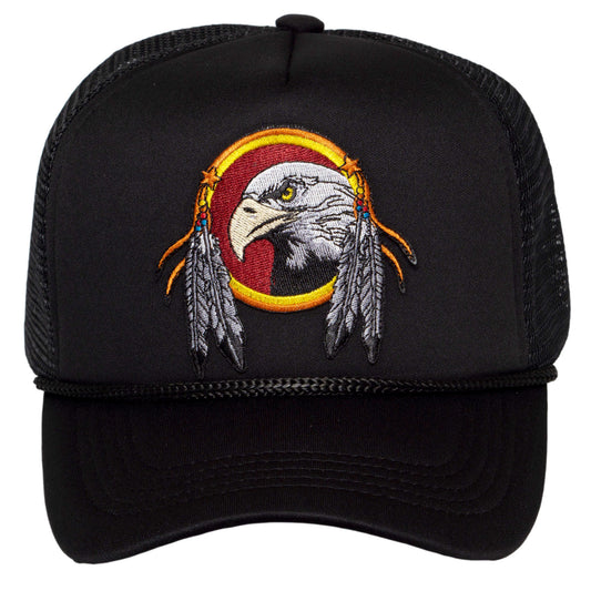 TOP HEADWEAR Men's Eagle Feathers Trucker Hat - Mesh Snapback Cap, Black