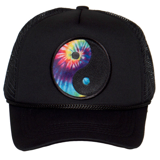 TOP HEADWEAR Men's Ying Yang Tie Dye Trucker Hat - Mesh Snapback Cap, Black