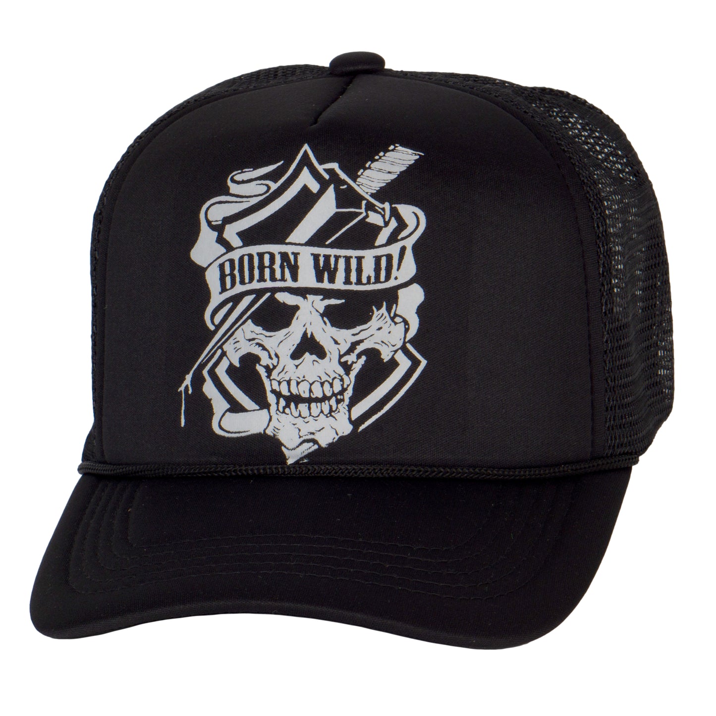 Men's Vintage Born Wild Skull Hat Snapback Trucker Baseball Hat, Black