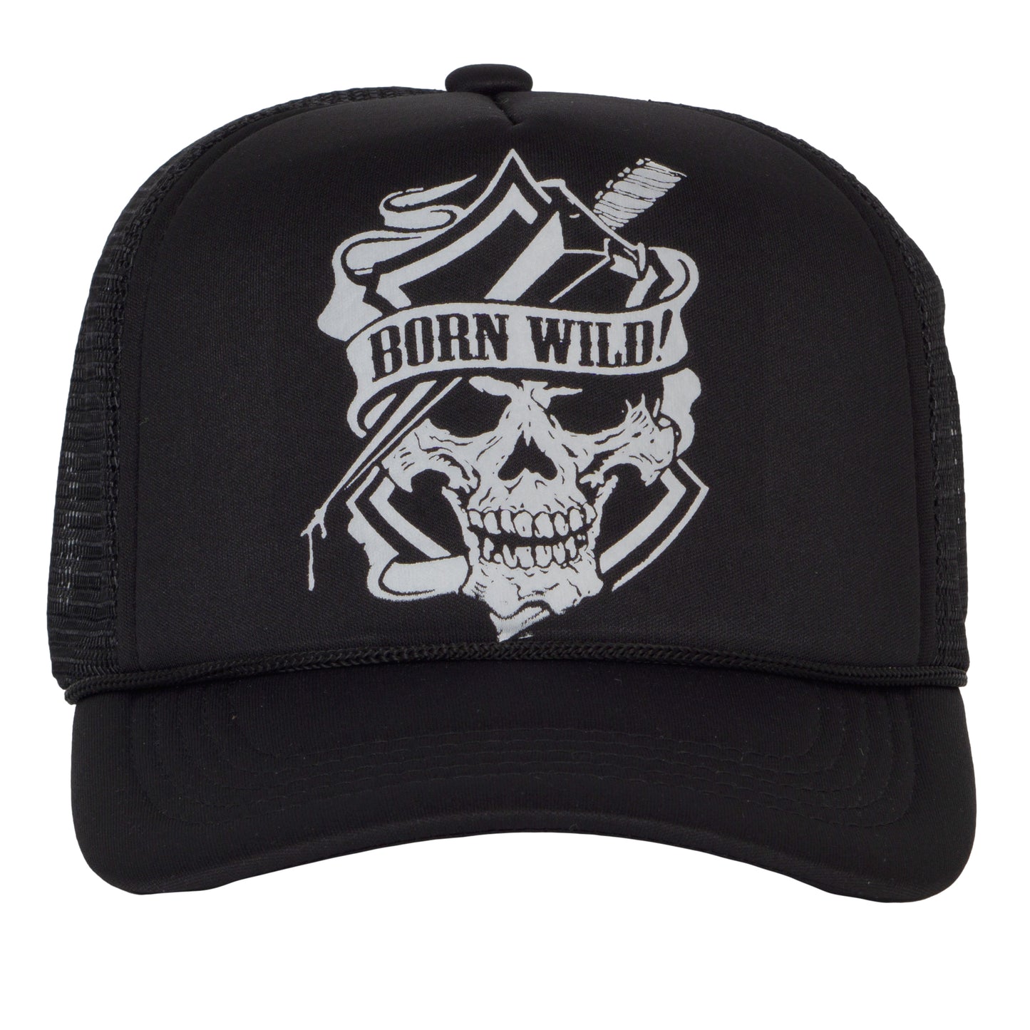 Men's Vintage Born Wild Skull Hat Snapback Trucker Baseball Hat, Black