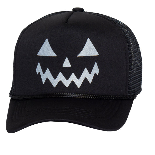 Mens Reflective Halloween Jack O Lantern Hat Trick or Treat Dads Trucker Cap