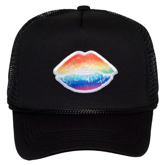 TOP HEADWEAR Women's Rainbow Lips Trucker Hat - Mesh Snapback Cap, Black