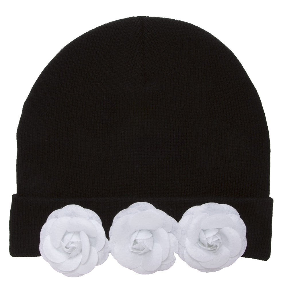 Topheadwear Womens Flower Cuff Beanie - Black