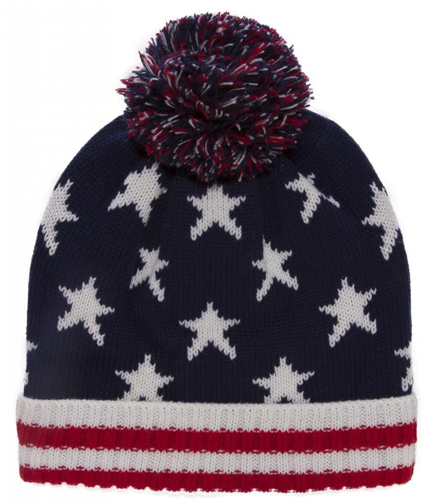 TopHeadwear USA Flag Beanie w/ Pom