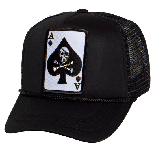 TOP HEADWEAR Men's Death Ace Trucker Hat - Ace of Spade Skull Bones Snapback Cap, Black