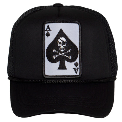TOP HEADWEAR Men's Death Ace Trucker Hat - Ace of Spade Skull Bones Snapback Cap, Black