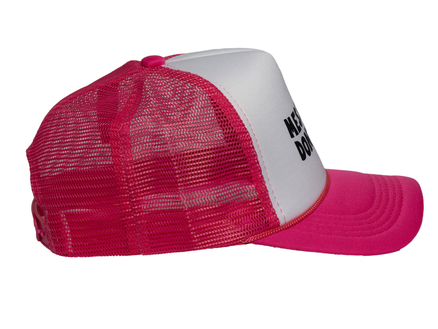 TOP HEADWEAR Women's Messy Hair Don't Care Trucker Hat - Mesh Snapback Cap, White/Pink
