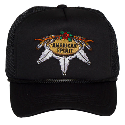 TOP HEADWEAR American Spirit Trucker Hat – Snapback Cap with Embroidered Western Skull Design for Men & Women Black