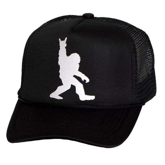 Bigfoot Trucker Hat – Funny Rock Hand Sasquatch Snapback Cap for Men & Women Black