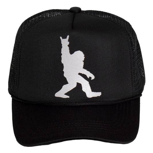 Bigfoot Trucker Hat – Funny Rock Hand Sasquatch Snapback Cap for Men & Women Black