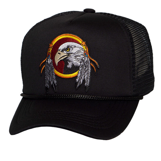 TOP HEADWEAR Men's Eagle Feathers Trucker Hat - Mesh Snapback Cap, Black