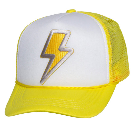 Thunderbolt Trucker Hat – Snapback Cap with Lightning Bolt Design for Men & Women Yellow