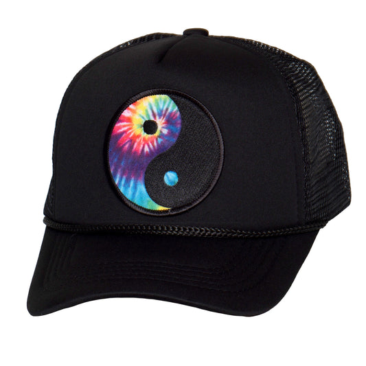 TOP HEADWEAR Men's Ying Yang Tie Dye Trucker Hat - Mesh Snapback Cap, Black