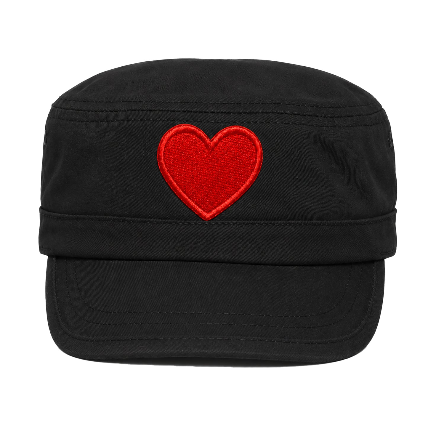 Women's Cadet Hat with Red Heart  Cute Adjustable Short Brim Cap