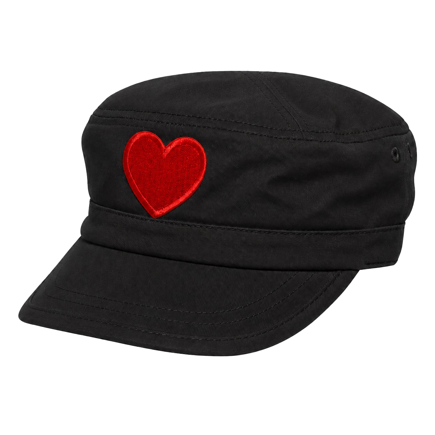 Women's Cadet Hat with Red Heart  Cute Adjustable Short Brim Cap