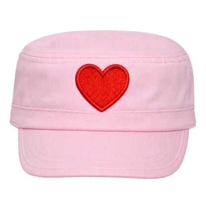 Women's Cadet Hat with Red Heart  Cute Adjustable Short Brim Cap