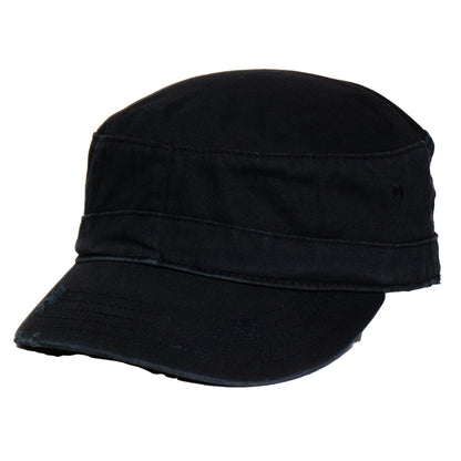 Military Cadet Hat Distressed Army Style Patrol Cap For Mens Womens Unisex Black