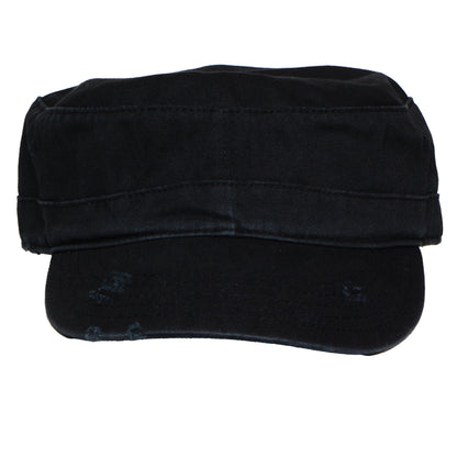Military Cadet Hat Distressed Army Style Patrol Cap For Mens Womens Unisex Black
