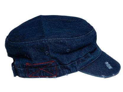 Military Cadet Hat Distressed Army Style Patrol Cap For Mens Womens Unisex Black
