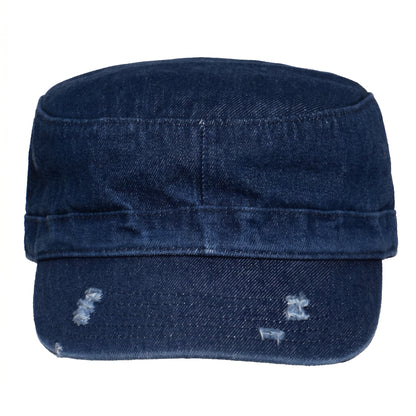 Military Cadet Hat Distressed Army Style Patrol Cap For Mens Womens Unisex Black