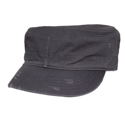 Military Cadet Hat Distressed Army Style Patrol Cap For Mens Womens Unisex Black