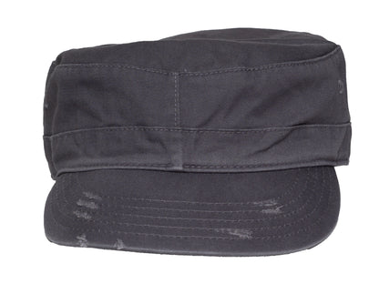 Military Cadet Hat Distressed Army Style Patrol Cap For Mens Womens Unisex Black