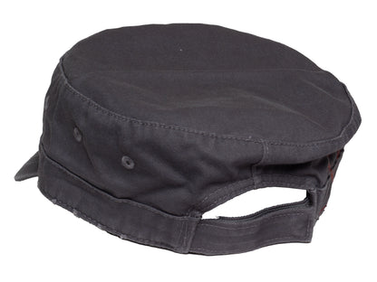 Military Cadet Hat Distressed Army Style Patrol Cap For Mens Womens Unisex Black