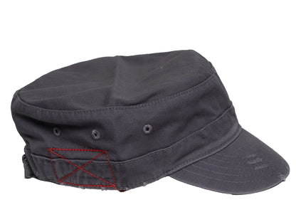 Military Cadet Hat Distressed Army Style Patrol Cap For Mens Womens Unisex Black