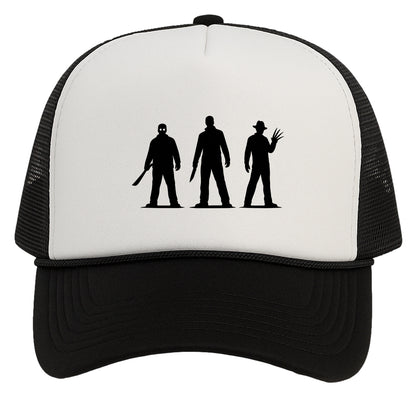 Horror Hat Silhouette Trucker Snapback Halloween Slasher Cap Black White