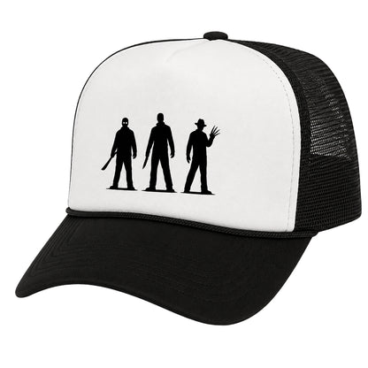 Horror Hat Silhouette Trucker Snapback Halloween Slasher Cap Black White