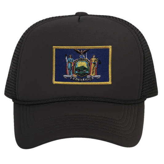 New York Trucker Hat for Men - State Flag Snapback Cap with Mesh Back