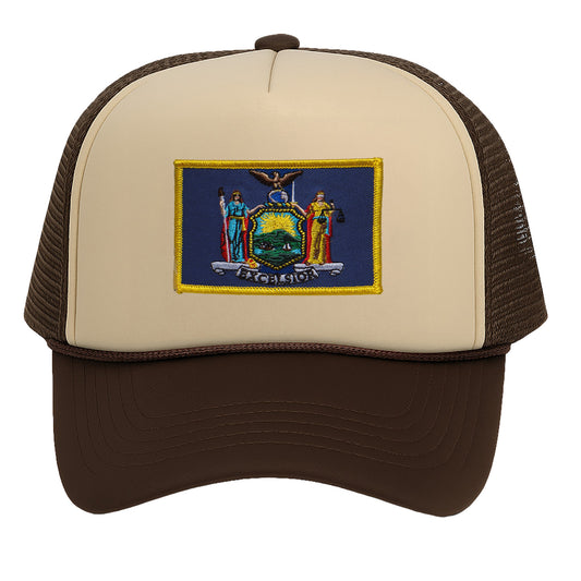 New York Trucker Hat for Men - State Flag Snapback Cap with Mesh Back