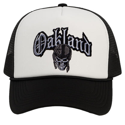 TOP HEADWEAR Old English Oakland Trucker Hat Skull Helmet Cap Black/White