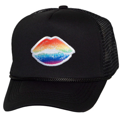 TOP HEADWEAR Women's Rainbow Lips Trucker Hat - Mesh Snapback Cap, Black