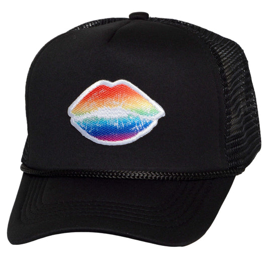 TOP HEADWEAR Women's Rainbow Lips Trucker Hat - Mesh Snapback Cap, Black