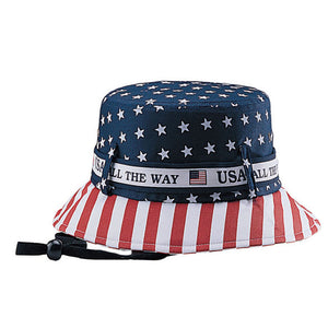 Cotton Twill Bucket Hat w/ USA Flag Print
