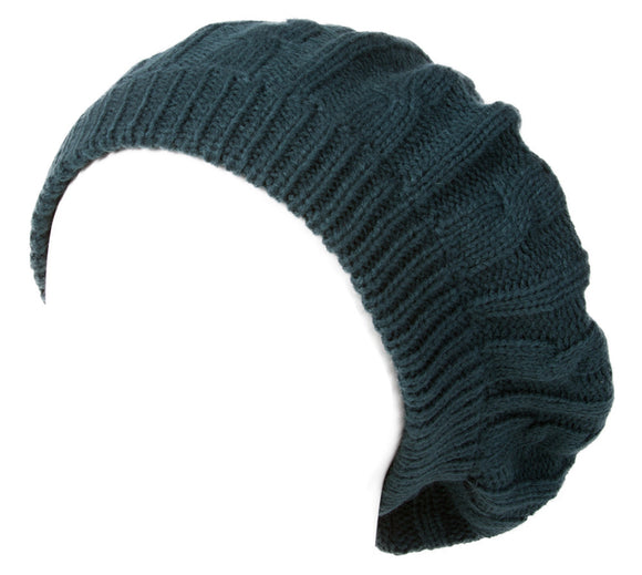Topheadwear Cable Knitted Winter Ski Beret Tam Skull Hat - Forest Green
