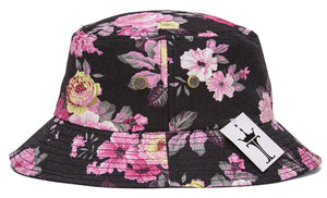 TopHeadwear Print Bucket Hats - Floral - Black/Pink