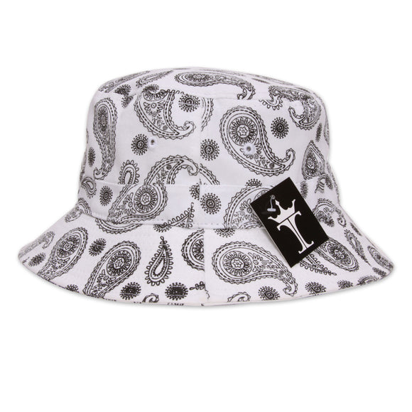 TopHeadwear Print Bucket Hats - Paisley - White