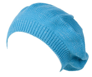 Womens Cable Knit Winter Glitter Sheen Turquoise Beret