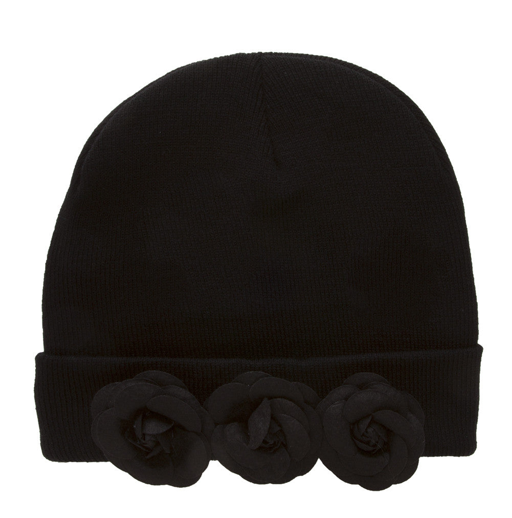 Topheadwear Womens Flower Cuff Beanie - Black