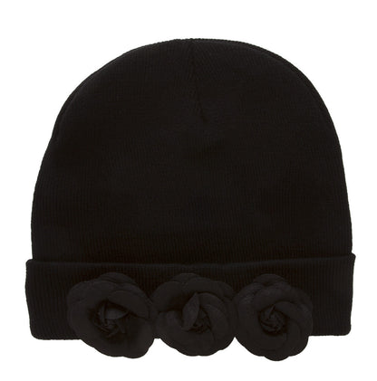 Topheadwear Womens Flower Cuff Beanie - Black