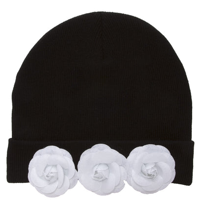 Topheadwear Womens Flower Cuff Beanie - Black